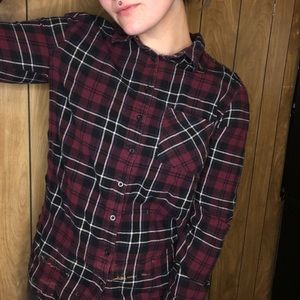 Dark Plaid Button Down Top